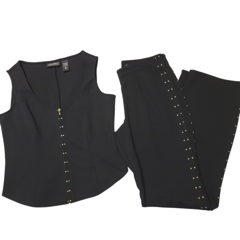 NY & Co. Black Embelished Top And Pants Size Small Elegant Set Casual Pantsuits